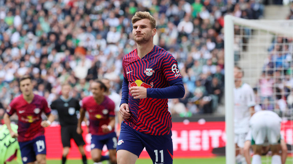 Timo Werner von RB Leipzig jubelt gegen Gladbach Timo Werner von RB Leipzig jubelt gegen Gladbach