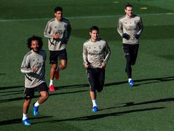 Marcelo, Varane, James y Bale en un entrenamiento reciente.