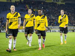 V.l.n.r druipen Joeri de Kamps, Kenny van der Weg, Elson Hooi en Mats Seuntjens af na de nederlaag tegen sc Heerenveen. (13-12-2014)