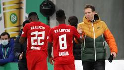 Julian Nagelsmann (r.) steht mit Leipzig im Viertelfinale