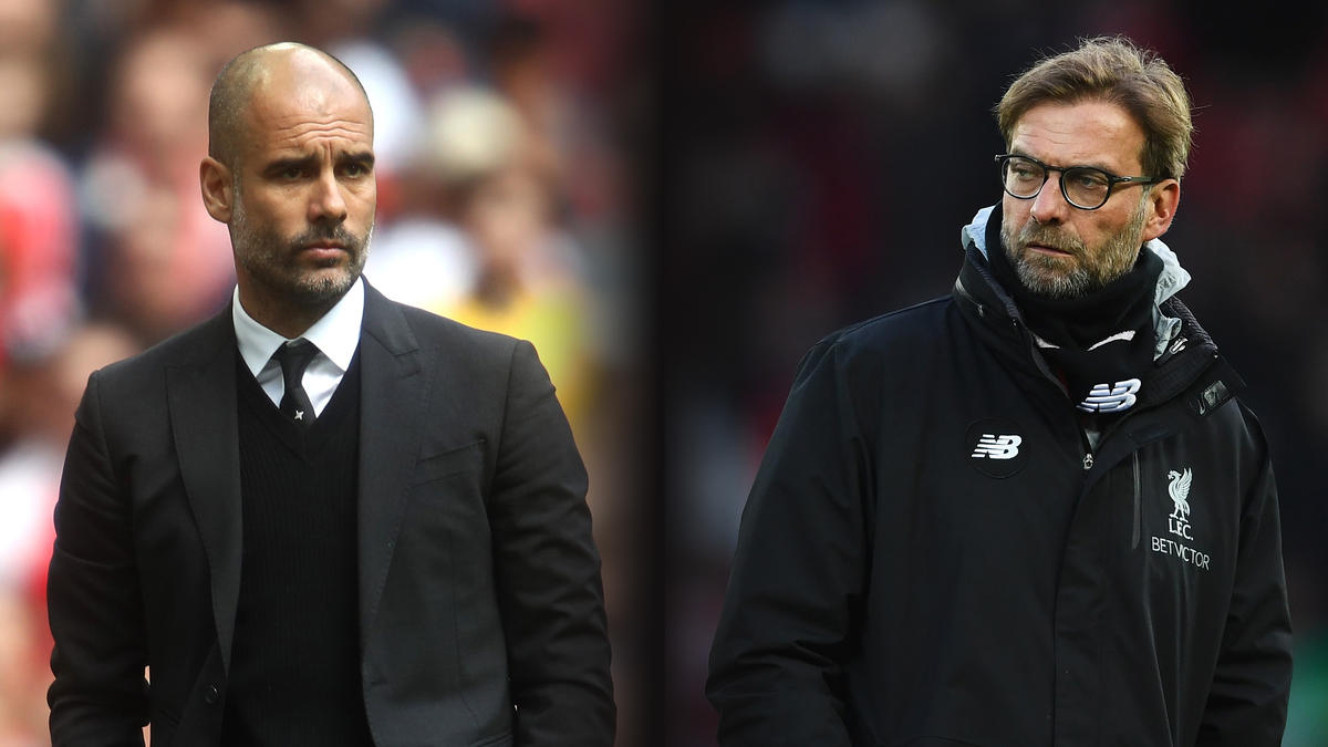 Pep Guardiola und Jürgen Klopp treffen am Sonntag aufeinander Pep Guardiola und Jürgen Klopp treffen am Sonntag aufeinander