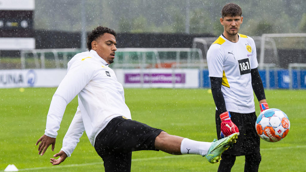 BVB-Keeper Gregor Kobel (re.) hat unter anderem über Donyell Malen gesprochen BVB-Keeper Gregor Kobel (re.) hat unter anderem über Donyell Malen gesprochen