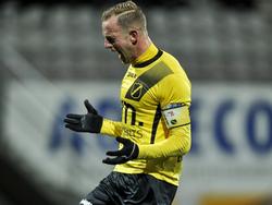 Sjoerd Ars schreeuwt het uit van frustratie na een gemiste kans tegen FC Emmen. (15-02-2016)