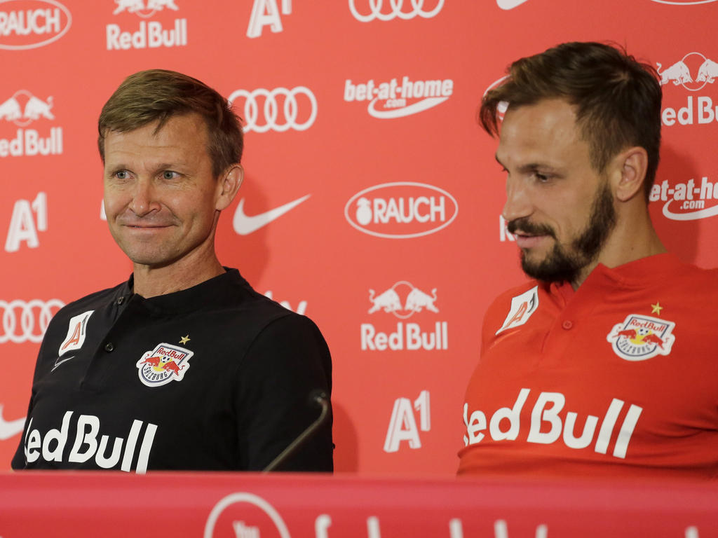 Salzburg-Trainer Jesse Marsch und Kapitän Andi Ulmer freuen sich auf die CL-Gruppenphase