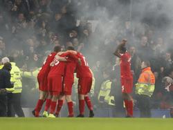 El Liverpool celebra el triunfo en Goodison Park. (Foto: Getty)