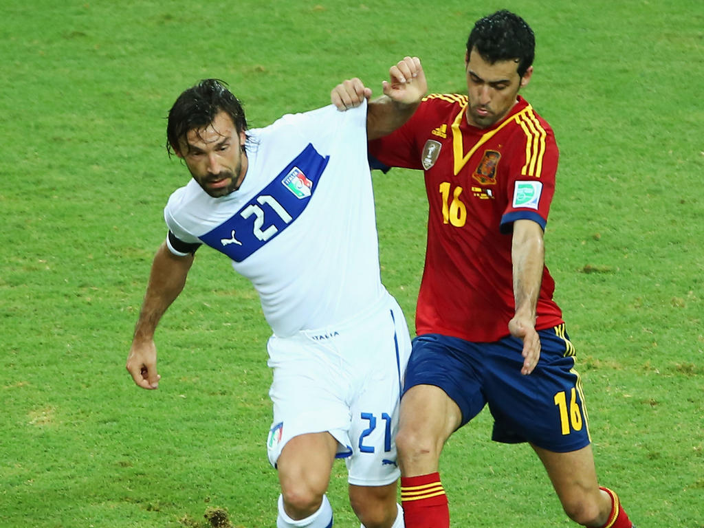Beim Confed Cup standen sich Italiens Andrea Pirlo (l.) und Spaniens Sergio Busquets gegenüber