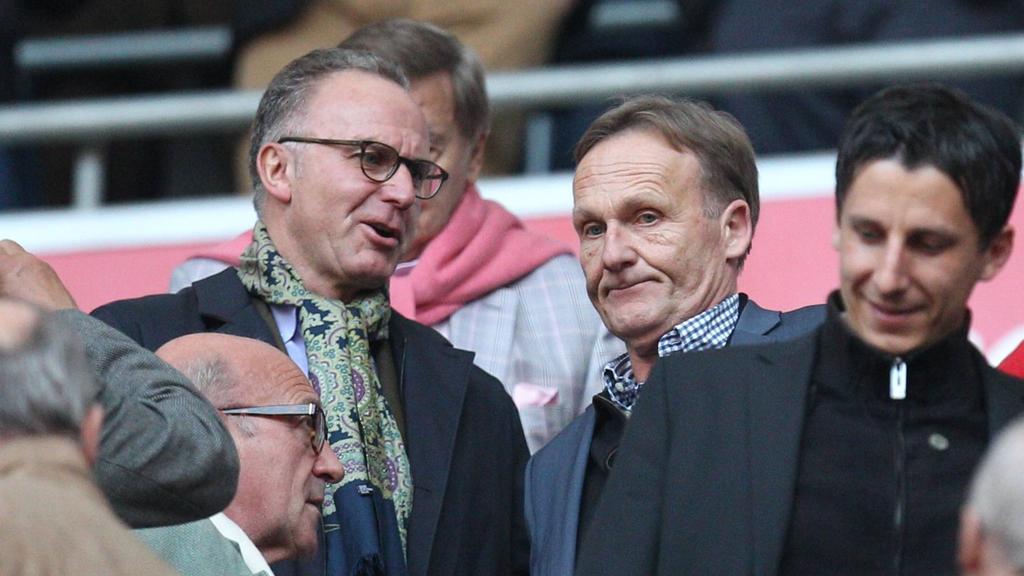Ewige Rivalen: Karl-Heinz Rummenigge vom FC Bayern (l.) und BVB-Boss Hans-Joachim Watzke