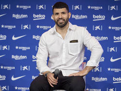 Agüero ayer en la presentación con el FC Barcelona.