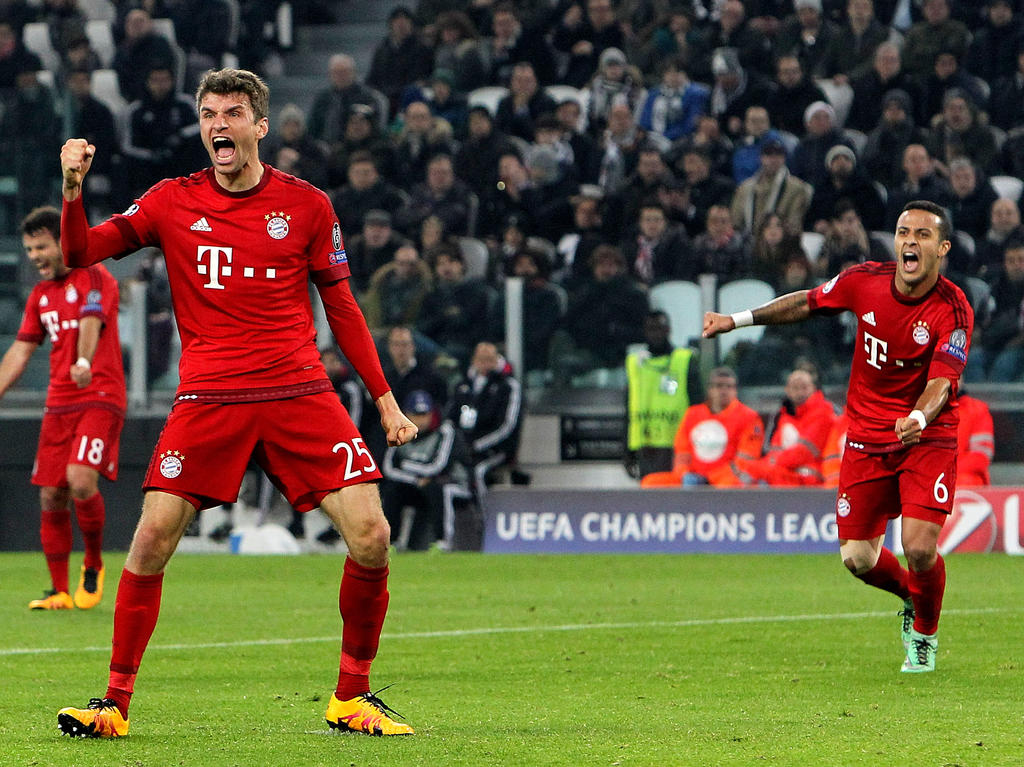 Thomas Müller feiert sein 1:0 gegen Juventus Thomas Müller feiert sein 1:0 gegen Juventus