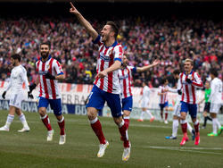 Saúl is door het dolle heen na het scoren van de 2-0 tijdens Atlético Madrid - Real Madrid. (07-02-2015)