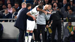 Tottenhams Trainer Mauricio Pochettino (li.) hilft seinem verletzten Spieler Jan Vertonghen vom Platz