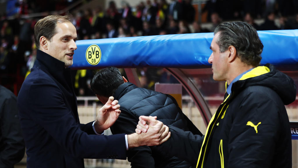 Thomas Tuchel (l.) trifft mit PSG auf seine Ex-Kollegen von Borussia Dortmund