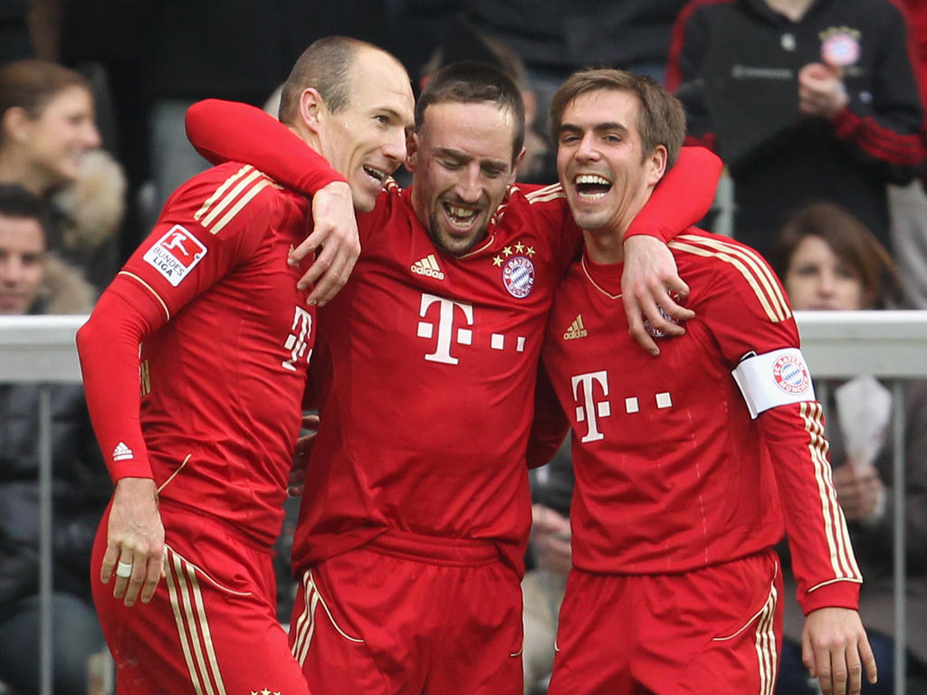 Robben, Ribéry und Lahm (v.l.) spielen seit sieben Jahren gemeinsam für die Bayern