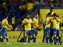 Celebración de un gol de la UD Las Palmas esta temporada. (Foto: Getty)