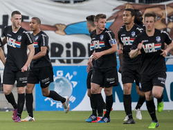 FC Eindhoven viert de 0-1 van Joey Sleegers op bezoek bij RKC Waalwijk. (17-04-2015)