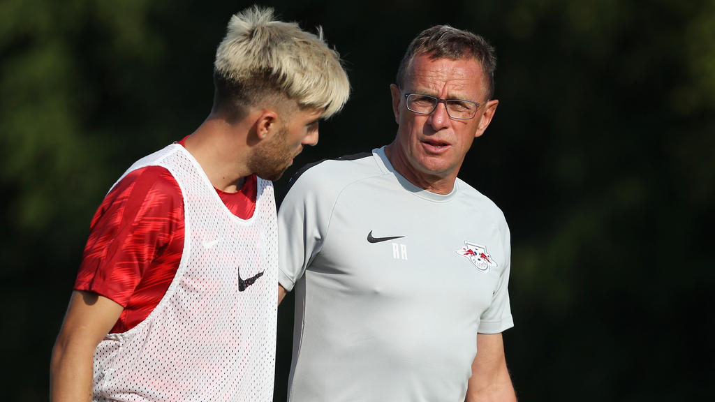 Ralf Rangnick bangt um Kevin Kampl (li.), Dayot Upamecano und Marcel Sabitzer Ralf Rangnick bangt um Kevin Kampl (li.), Dayot Upamecano und Marcel Sabitzer