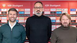 VfB-Vorstand Thomas Hitzlsperger (l-r), Trainer Pellegrino Matarazzo und Sportdirektor Sven Mislintat