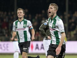 Michael de Leeuw schreeuwt het uit na zijn doelpunt tegen FC Dordrecht. (20-12-2014)
