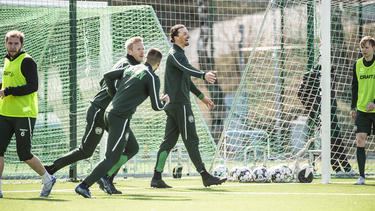 Zlatan Ibrahimovic (M.) trainiert bei Hammarby IF mit
