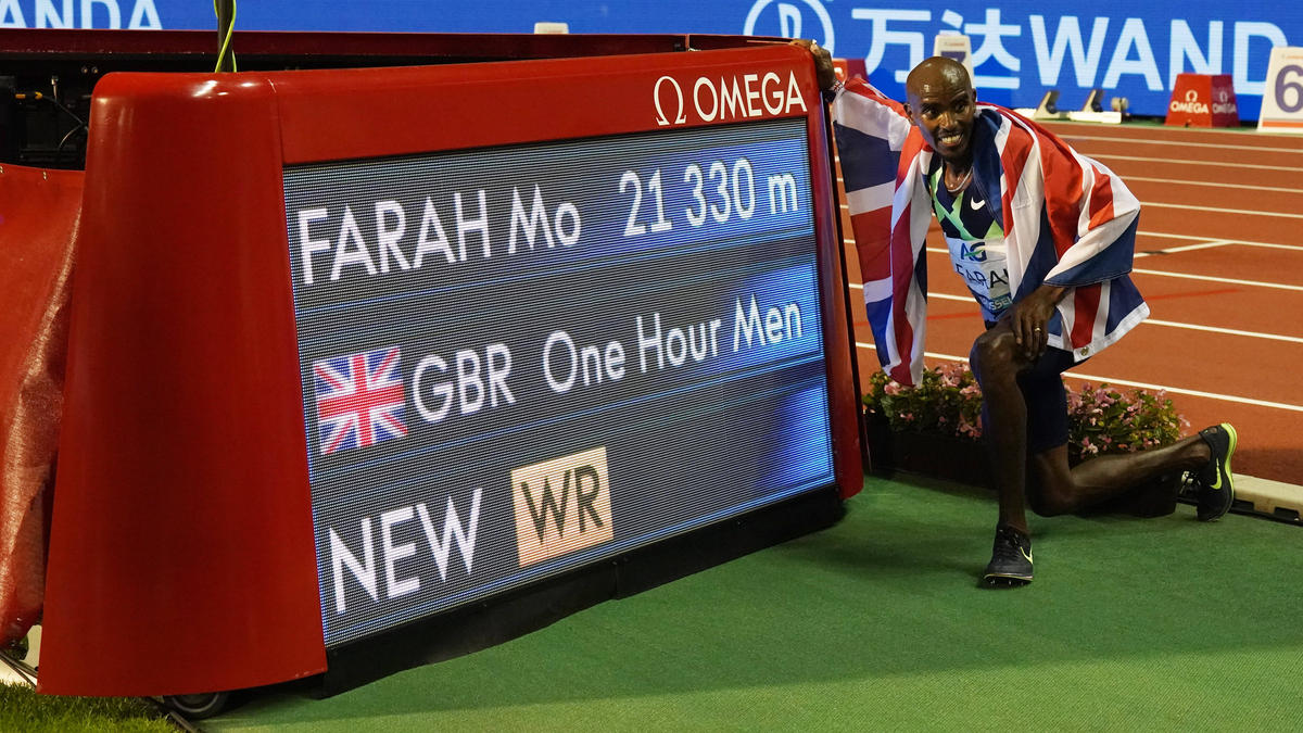 Stellte in Brüssel einen neuen Stundenweltrekord auf: Mo Farah Stellte in Brüssel einen neuen Stundenweltrekord auf: Mo Farah