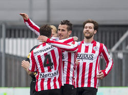 De spelers van Sparta Rotterdam vieren het winnende doelpunt van Rick Ketting in de blessuretijd tegen FC Den Bosch. (31-01-2016) 