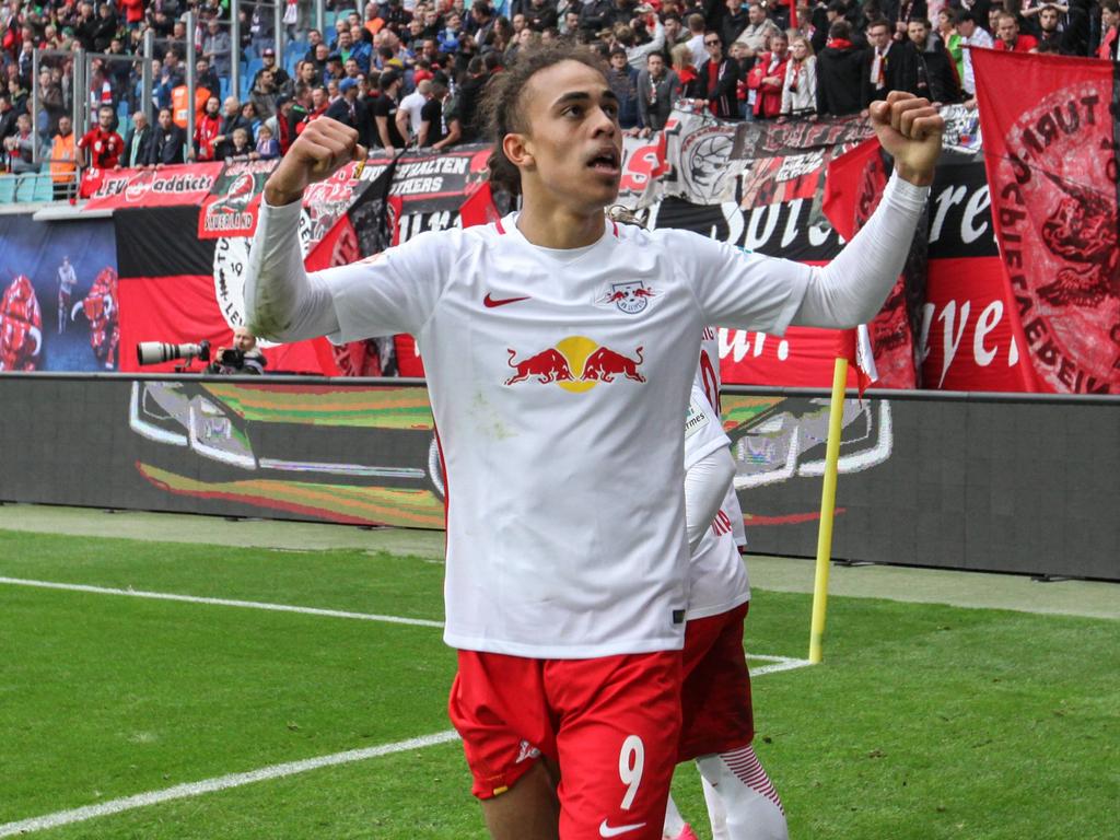 Leipzigs Yussuf Poulsen erzielte den Last-Minute-Treffer gegen Leverkusen