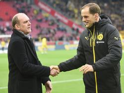 Kölns Manager Schmadtke (l.) war mit der Kritik von Tuchel (r.) nicht einverstanden