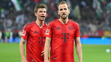 Kane (r.) spielte zwei Jahre mit Müller beim FC Bayern