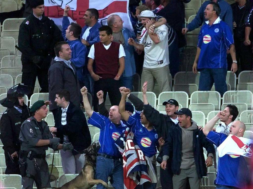 Die Leicester-Fans beim letzten Europacup-Auftritt in Wien-Hütteldorf Die Leicester-Fans beim letzten Europacup-Auftritt in Wien-Hütteldorf