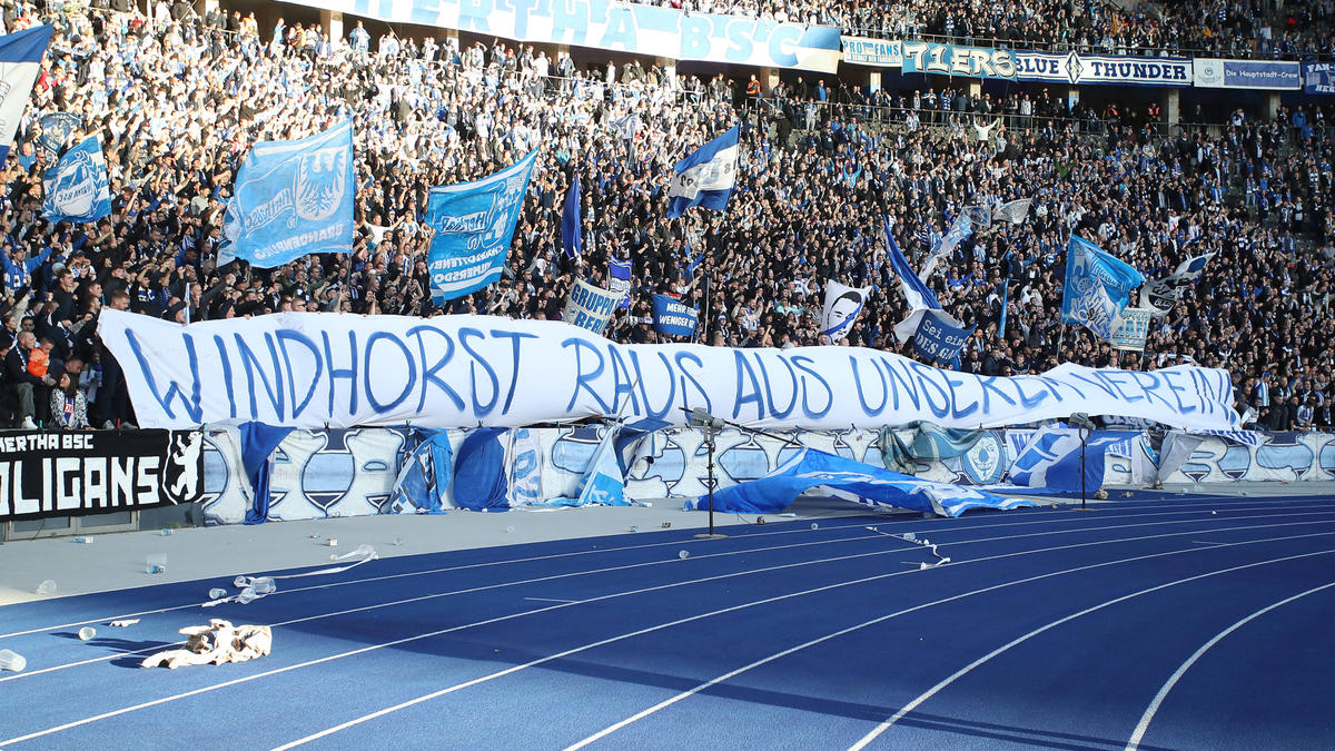 Die Haltung von Teilen der Hertha-Fans zu Investor Lars Windhorst wurde zuletzt auf Bannern klargemacht