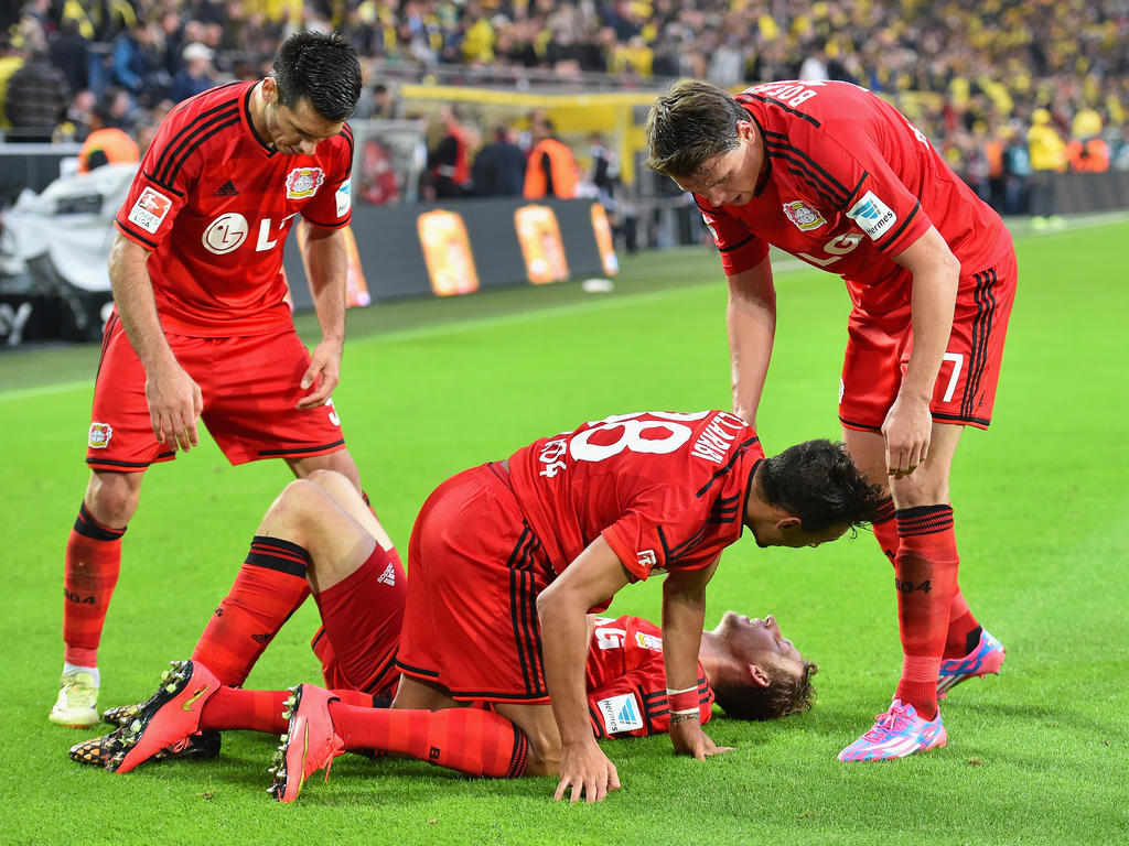 Die Spieler von Bayer Leverkusen haben den Sieg in Dortmund ausgiebig gefeiert