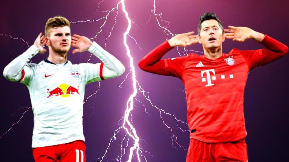 Timo Werner von RB Leipzig und Robert Lewandowski vom FC Bayern im Vergleich