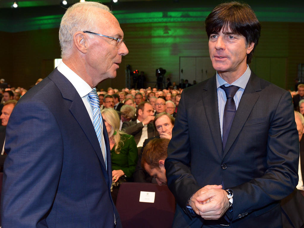 Frank Beckenbauer und Joachim Löw (r.) trafen sich in Frankfurt