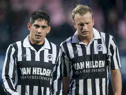 Rutger Worm (r.) en Tim Konings (l.) zijn teleurgesteld na afloop van NEC Nijmegen - Achilles'29. (07-12-2014)