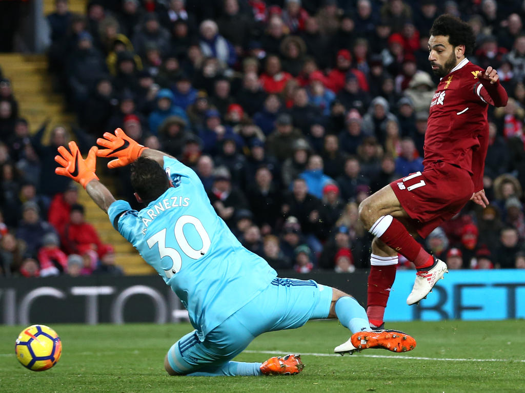 Mohamed Salah of Liverpool scores against Watford