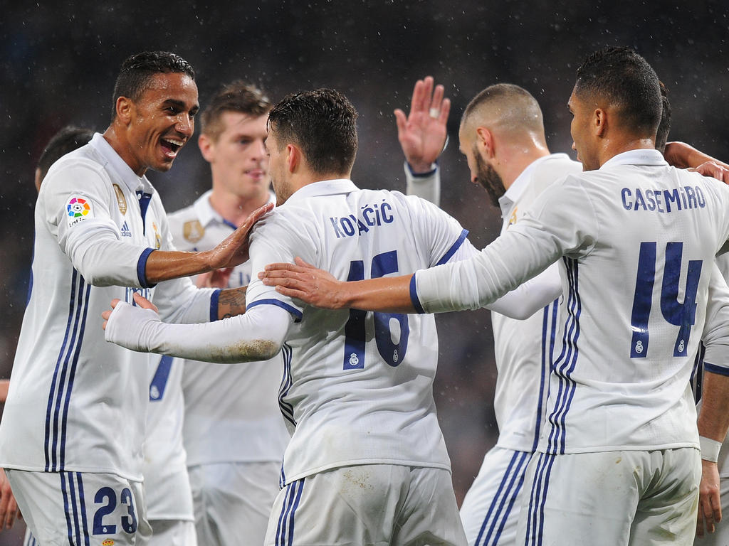 Los jugadores del Madrid celebran el gol de Kovacic. (Foto: Getty)