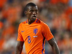 Georginio Wijnaldum is gefocust tijdens het oefenduel Nederland - Griekenland (01-09-206).