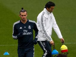 Bale y Solari en la sesión de esta mañana, la primera del argentino. (Foto: Imago)