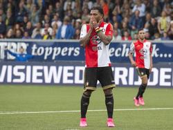Colin Kâzım-Richards baalt van het missen van een grote kans tijdens SC Cambuur - Feyenoord. (16-08-2015)