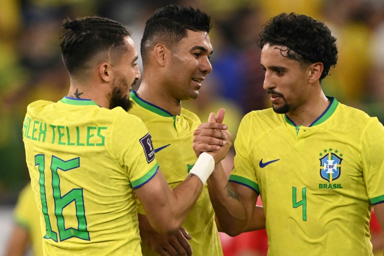 Casemiro (C) and Marquinhos (R) help make Brazil as solid in defence as they are fearsome in attack