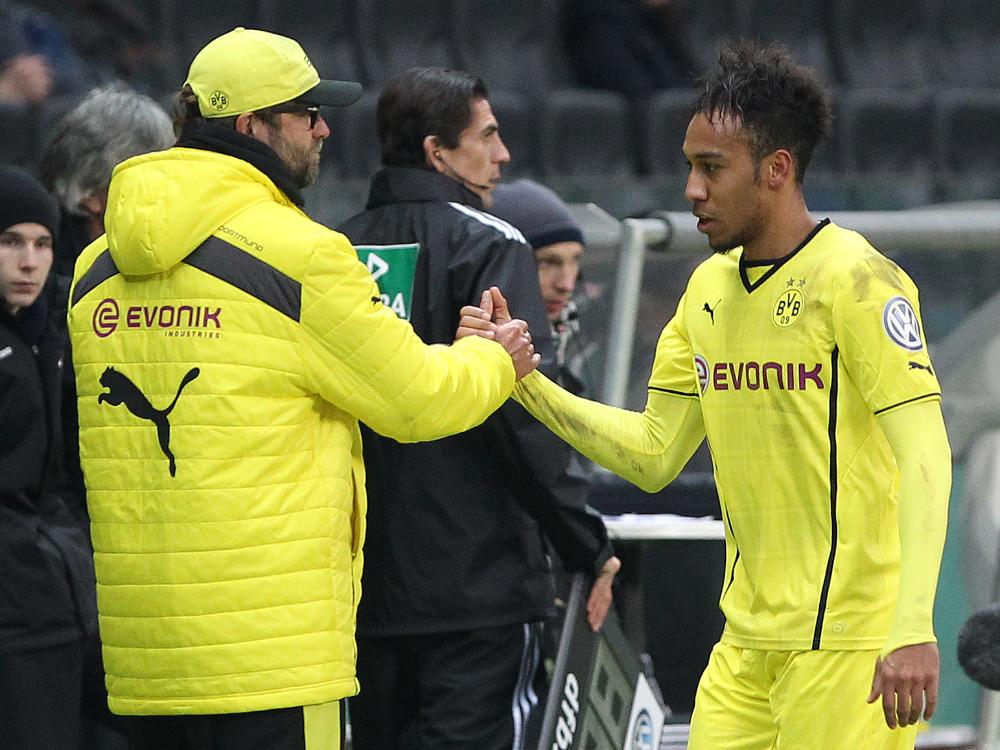 Klopp (l.) rechnet mit dem Einsatz von Aubameyang im Derby Klopp (l.) rechnet mit dem Einsatz von Aubameyang im Derby