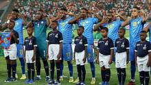 Spieler der Nationalmannschaft von Kongo beim Protest
